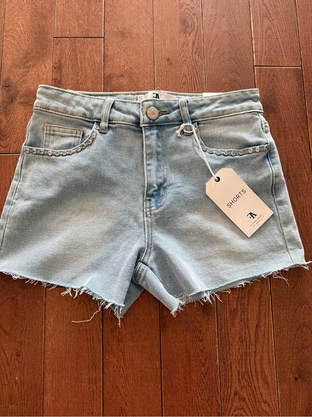 Flying Angel gem studded bedazzled denim shorts rhinestone - country boho